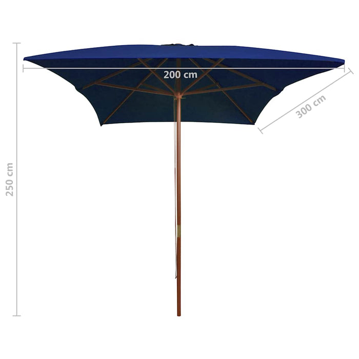 Umbrelă de soare cu stâlp din lemn, albastru, 200x300 cm WALTI