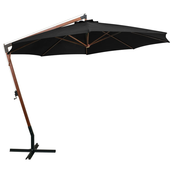 Umbrelă suspendată cu stâlp, negru, 3,5x2,9 m, lemn de brad WALTI