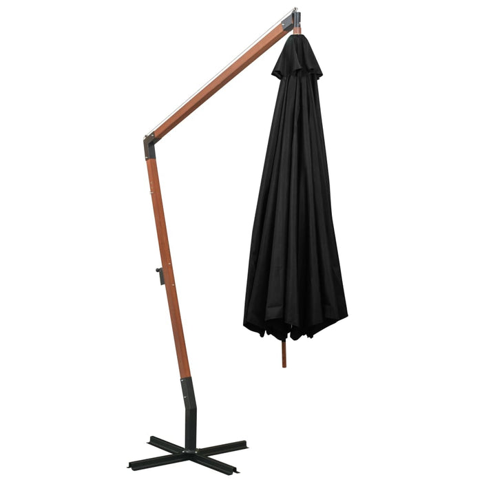 Umbrelă suspendată cu stâlp, negru, 3,5x2,9 m, lemn de brad WALTI