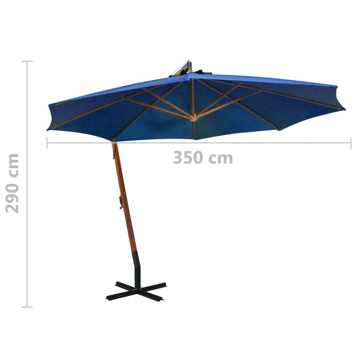 Umbrelă suspendată cu stâlp, albastru azur, 3,5x2,9 m lemn brad - WALTI WALTI