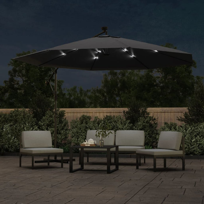Umbrelă în consolă de grădină cu LED-uri, negru, 350 cm WALTI