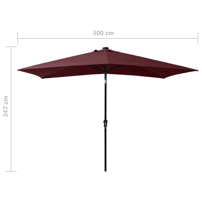 Umbrelă de soare cu stâlp din oțel & LED-uri, roșu bordo, 2x3 m - WALTI WALTI