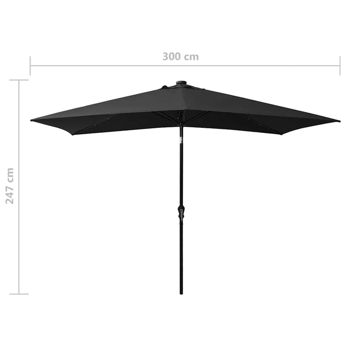 Umbrelă de soare cu stâlp din oțel & LED-uri, negru, 2x3 m - WALTI WALTI
