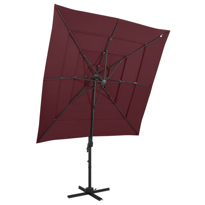 Umbrelă cu 4 niveluri, stâlp aluminiu, roșu bordo, 250x250 cm WALTI