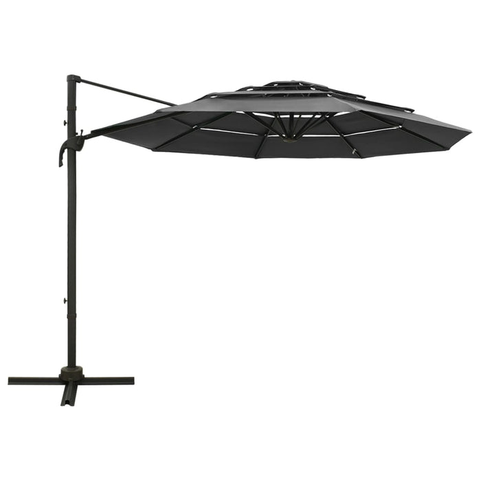 Umbrelă de soare cu 4 niveluri, stâlp aluminiu, antracit, 3x3 m WALTI