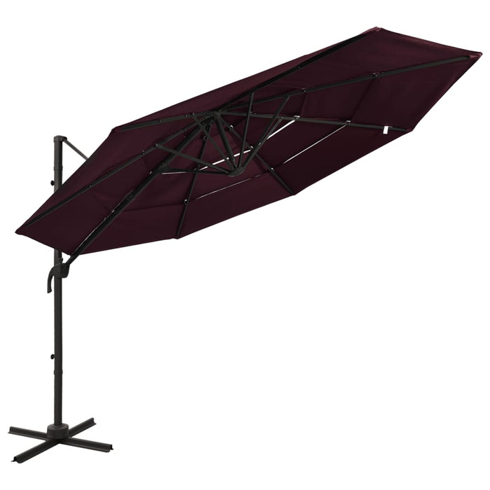 Umbrelă soare cu 4 niveluri, stâlp aluminiu, roșu bordo, 3x3 cm WALTI
