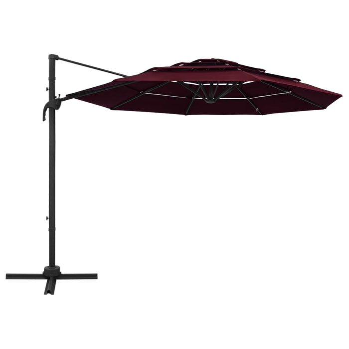 Umbrelă soare cu 4 niveluri, stâlp aluminiu, roșu bordo, 3x3 cm WALTI