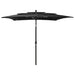 Umbrelă de soare 3 niveluri, stâlp aluminiu, negru, 2,5x2,5 m - WALTI WALTI