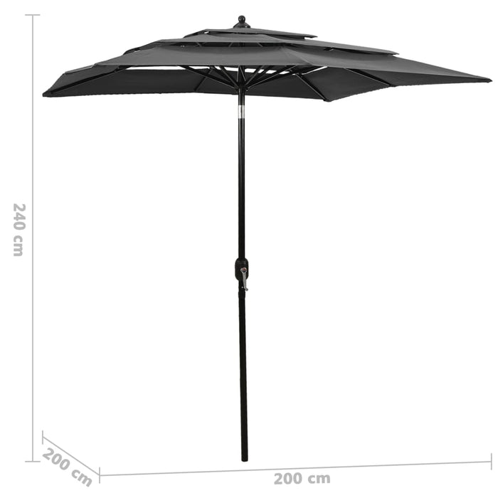 Umbrelă de soare 3 niveluri, stâlp de aluminiu, antracit, 2x2 m - WALTI WALTI