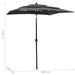 Umbrelă de soare 3 niveluri, stâlp de aluminiu, antracit, 2x2 m - WALTI WALTI