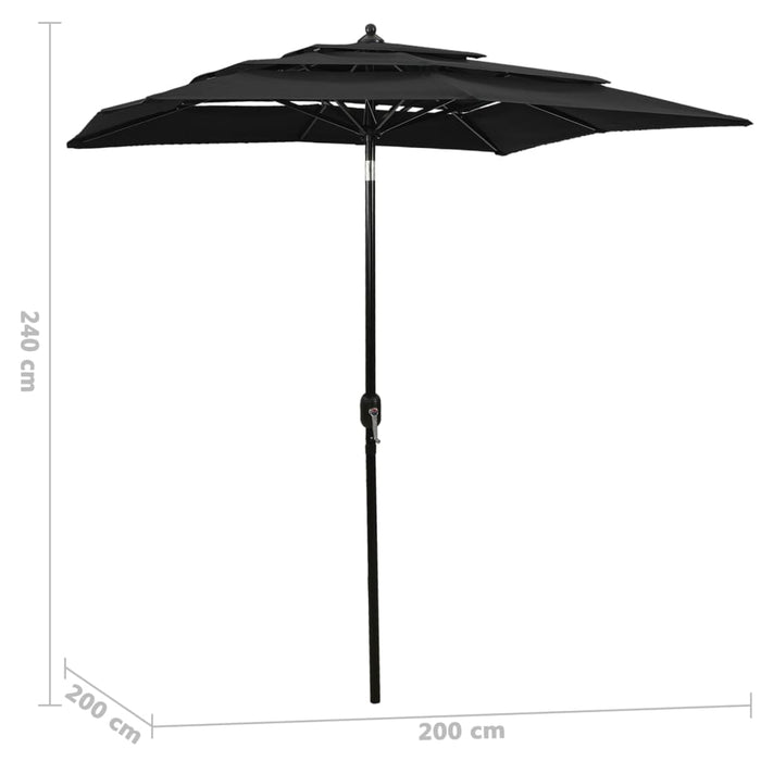 Umbrelă de grădină cu 3 niveluri, stâlp aluminiu, negru, 2x2 m WALTI