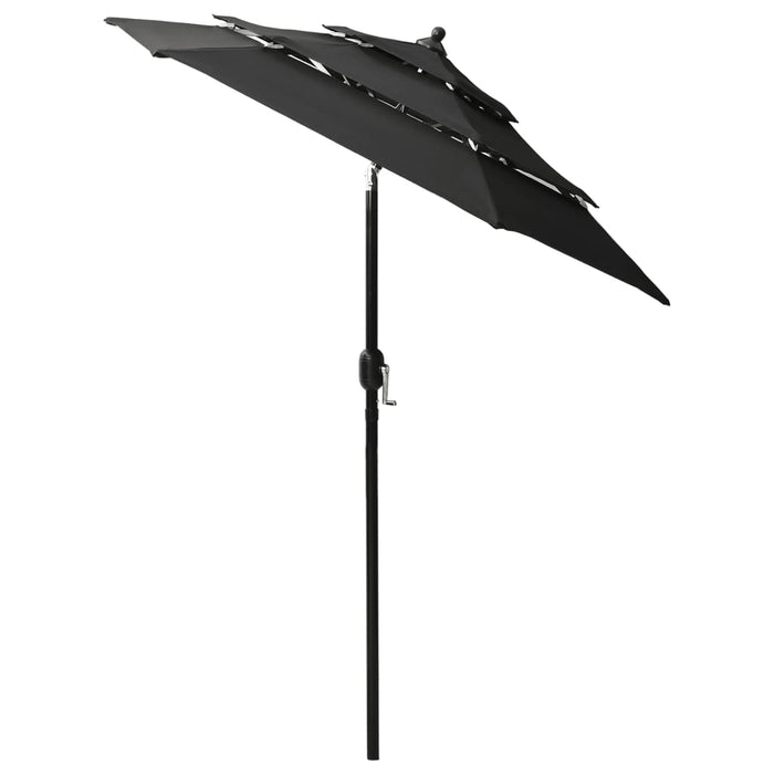 Umbrelă de grădină cu 3 niveluri, stâlp aluminiu, negru, 2 m WALTI
