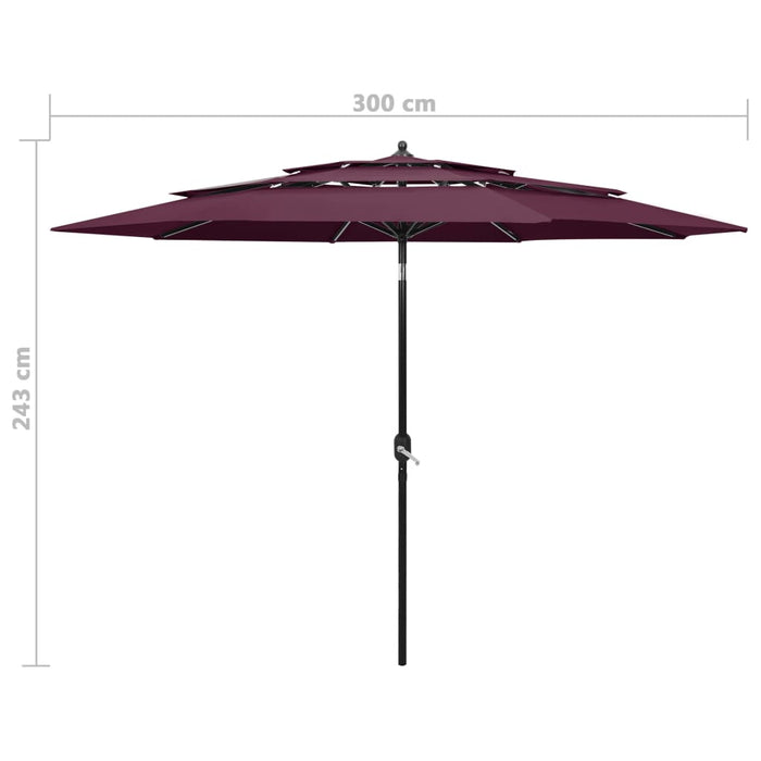 Umbrelă de grădină 3 niveluri, stâlp aluminiu, roșu bordo, 3 m - WALTI WALTI