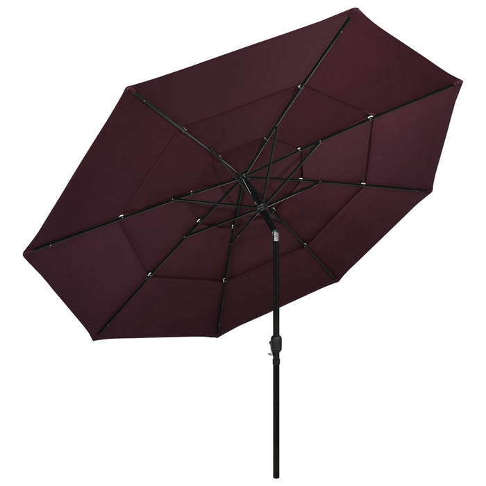 Umbrelă de grădină 3 niveluri, stâlp aluminiu, roșu bordo 3,5 m WALTI