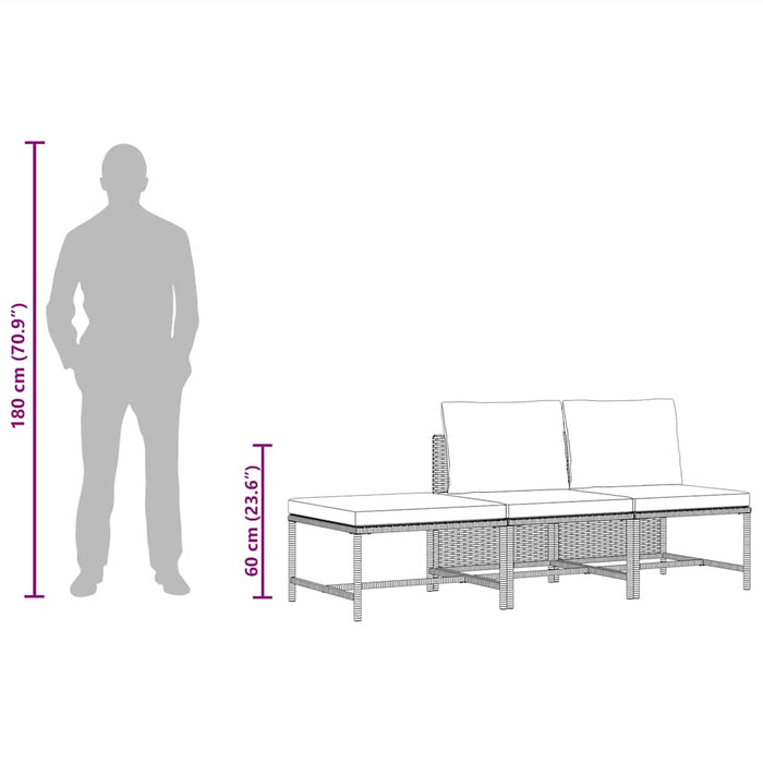 Set mobilier de grădină cu perne, 3 piese, negru, poliratan - WALTI WALTI