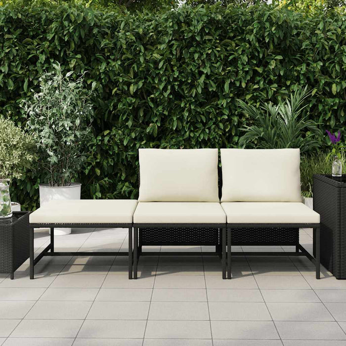 Set mobilier de grădină cu perne, 3 piese, negru, poliratan - WALTI WALTI