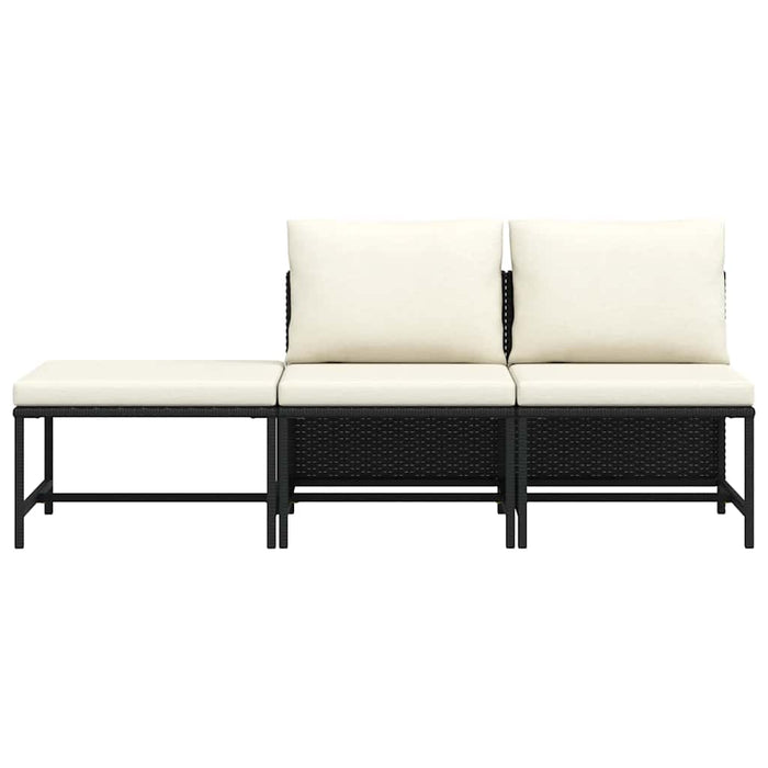 Set mobilier de grădină cu perne, 3 piese, negru, poliratan - WALTI WALTI