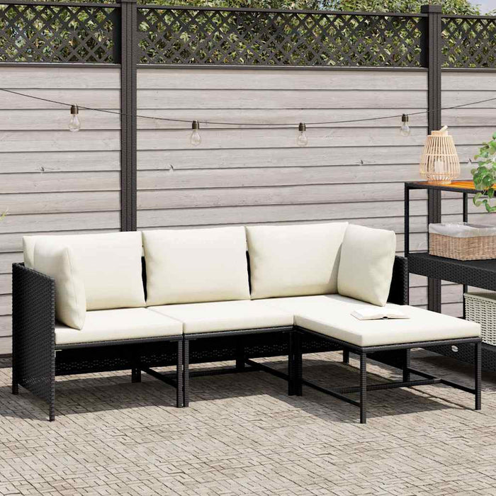 Set mobilier de grădină cu perne, 4 piese, negru, poliratan - WALTI WALTI