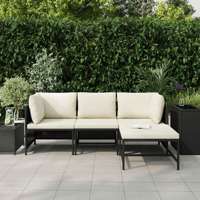 Set mobilier de grădină cu perne, 4 piese, negru, poliratan - WALTI WALTI