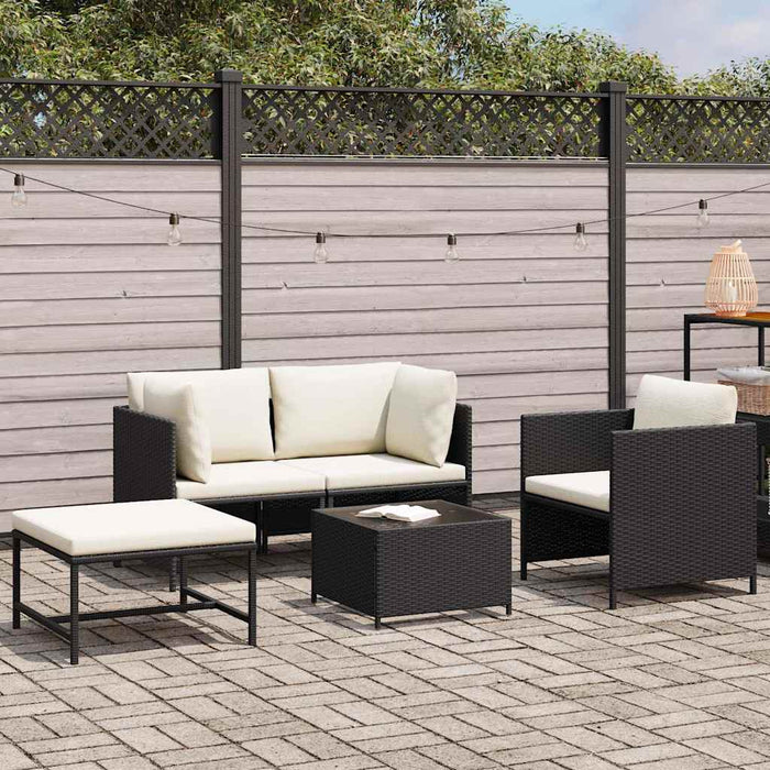 Set mobilier de grădină cu perne, 4 piese, negru, poliratan WALTI