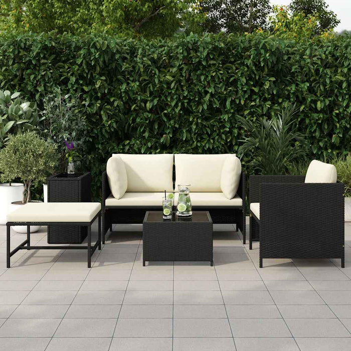 Set mobilier de grădină cu perne, 4 piese, negru, poliratan WALTI