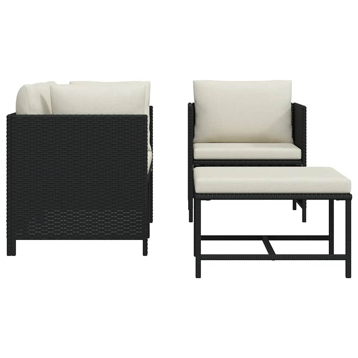 Set mobilier de grădină cu perne, 4 piese, negru, poliratan WALTI