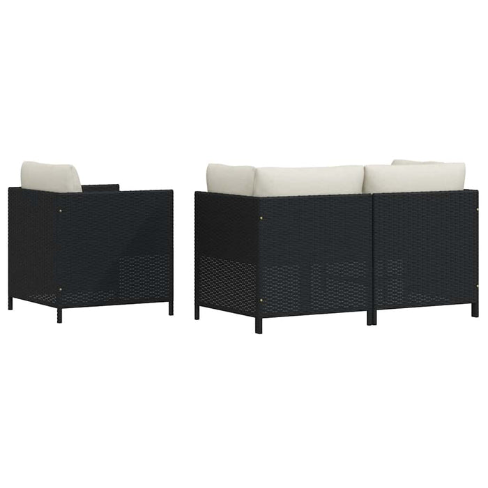 Set mobilier de grădină cu perne, 4 piese, negru, poliratan WALTI
