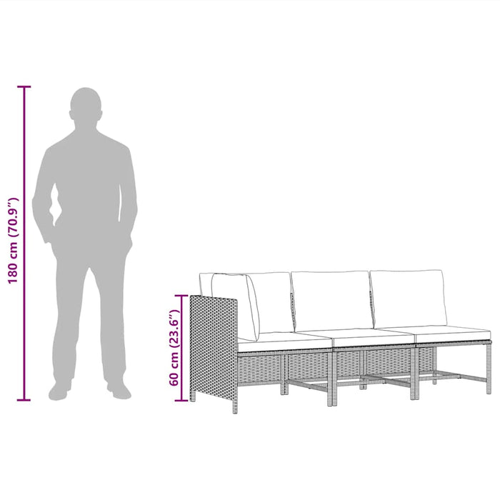Set mobilier de grădină cu perne, 3 piese, negru, poliratan - WALTI WALTI