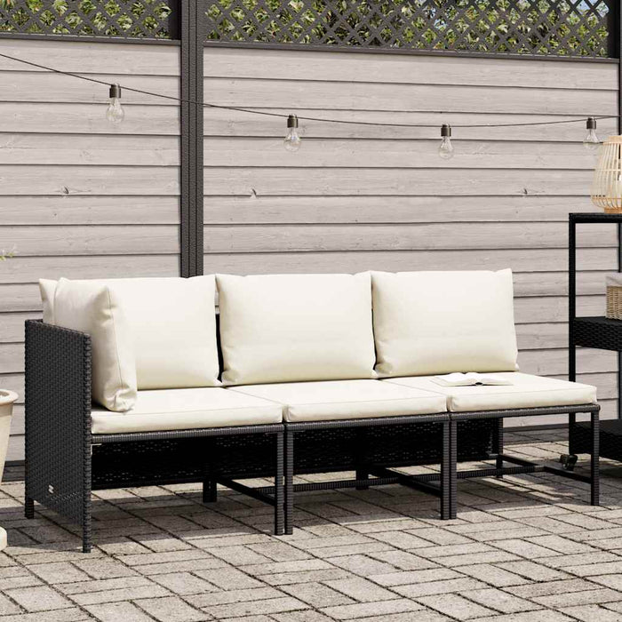 Set mobilier de grădină cu perne, 3 piese, negru, poliratan - WALTI WALTI