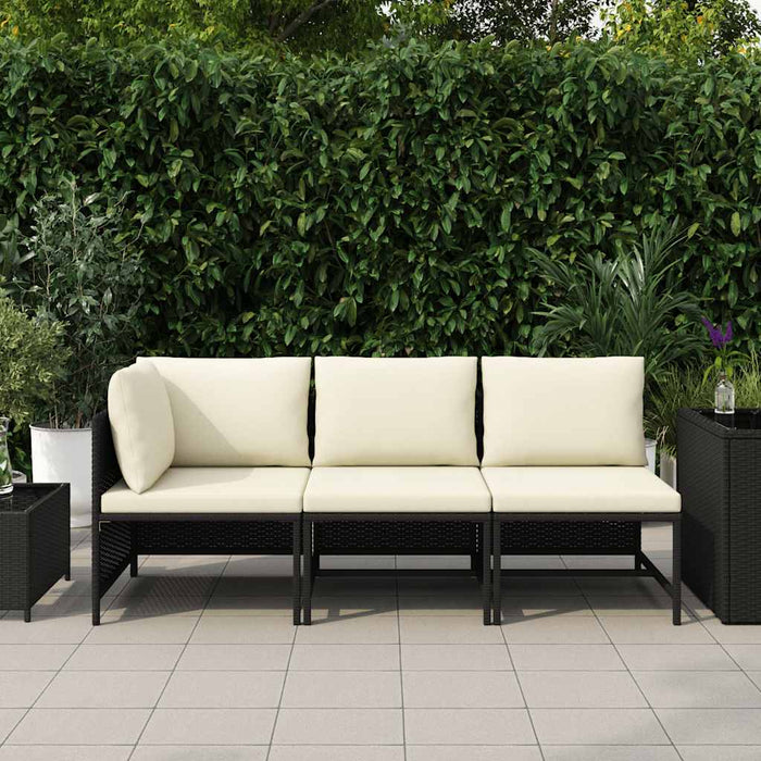 Set mobilier de grădină cu perne, 3 piese, negru, poliratan - WALTI WALTI