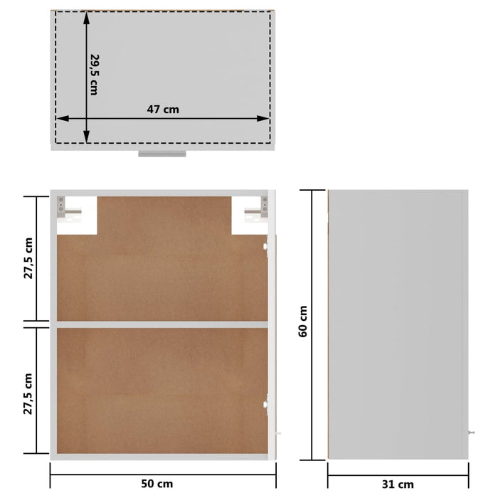 Dulapuri suspendate 2 buc. alb extralucios 50x31x60 cm, lemn WALTI