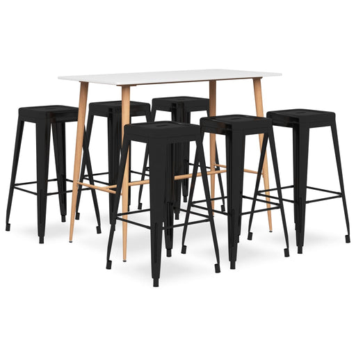 Set mobilier de bar, 7 piese, alb și negru - WALTI WALTI