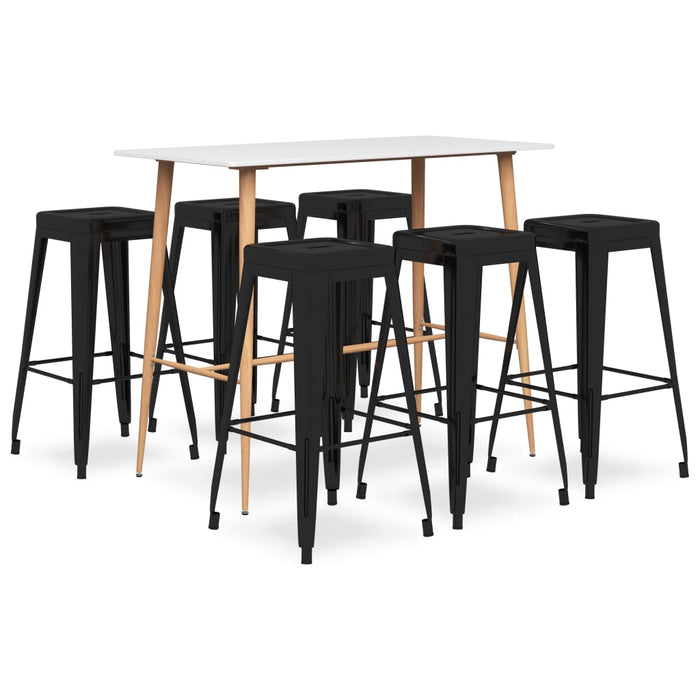 Set mobilier de bar, 7 piese, alb și negru - WALTI WALTI