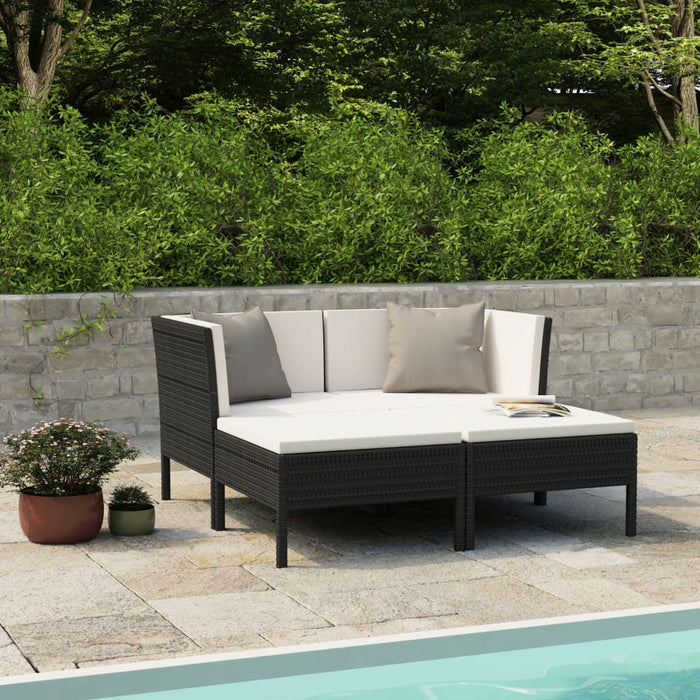Set mobilier de grădină cu perne, 4 piese, negru, poliratan - WALTI WALTI