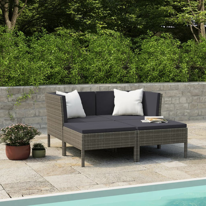 Set mobilier de grădină cu perne, 4 piese, poliratan, gri WALTI