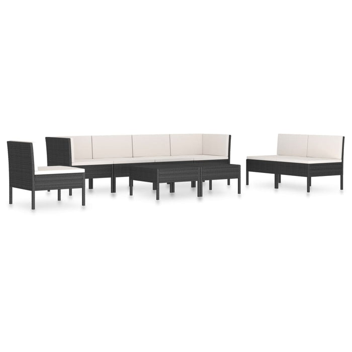 Set mobilier de grădină cu perne, 9 piese, negru, poliratan WALTI