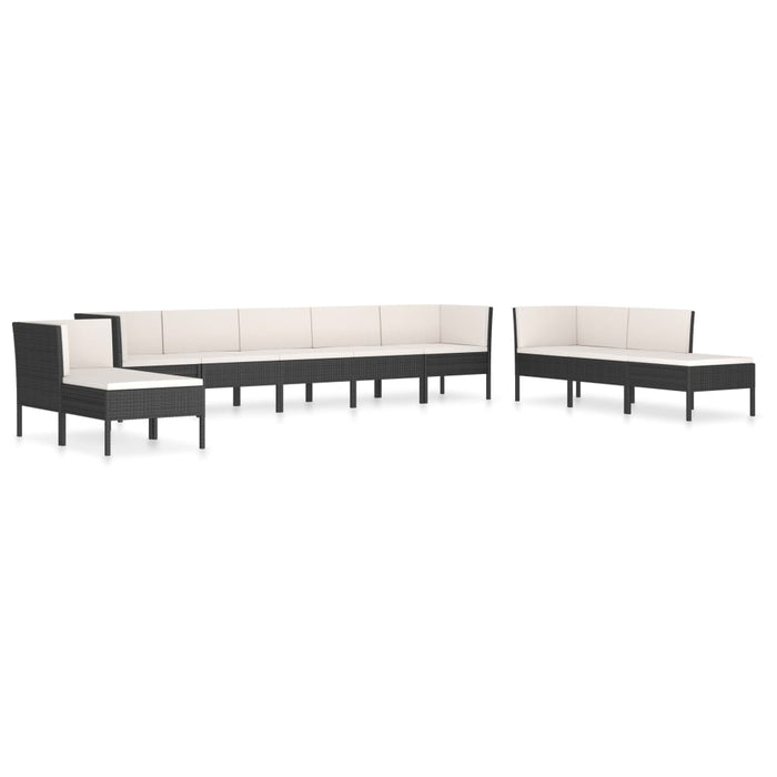 Set mobilier de grădină cu perne, 10 piese, negru, poliratan WALTI