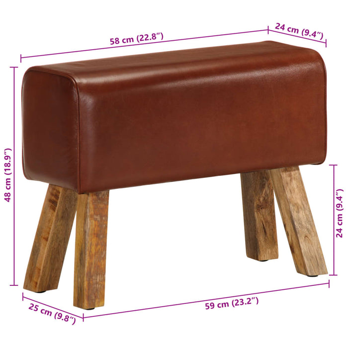Bancă Bok gimnastică maro 58cm piele naturală/lemn masiv mango - WALTI WALTI