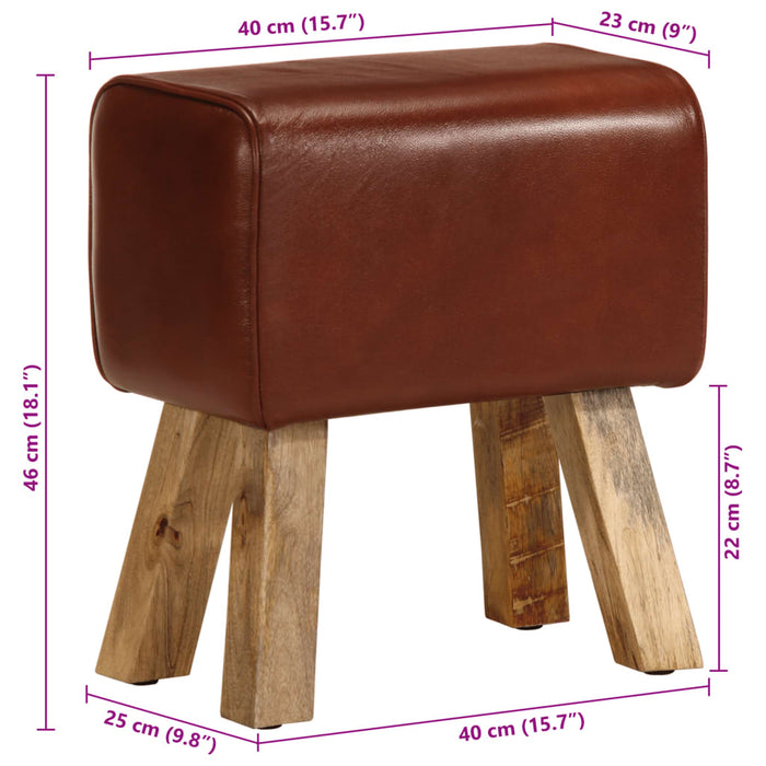 Bancă Bok gimnastică maro 38 cm piele naturală/lemn masiv mango - WALTI WALTI