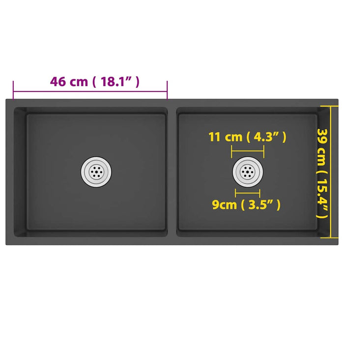 Chiuvetă de bucătărie lucrată manual, negru, oțel inoxidabil - WALTI WALTI