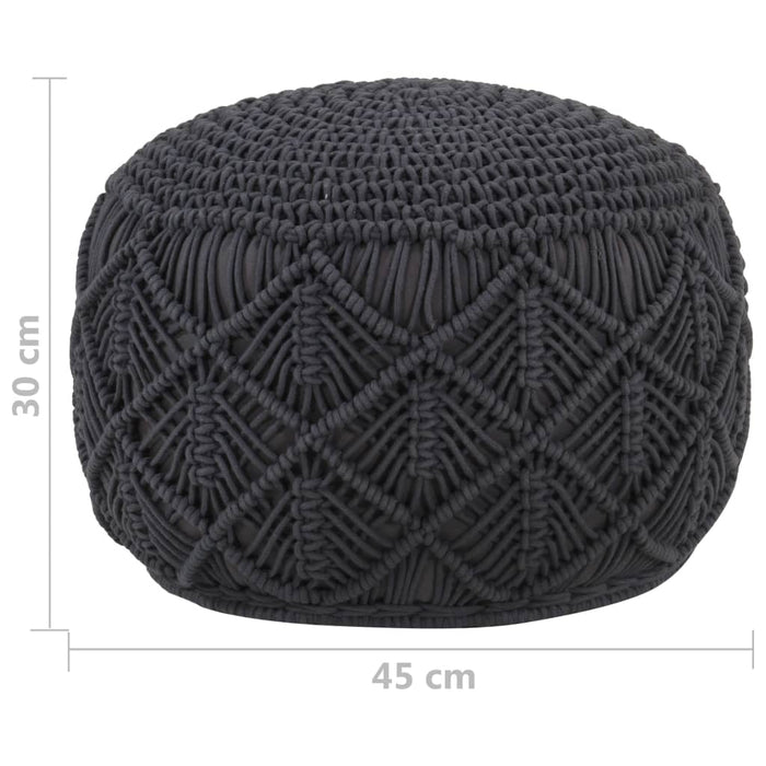 Taburet puf macrame lucrat manual, antracit, 45x30 cm, bumbac - WALTI WALTI