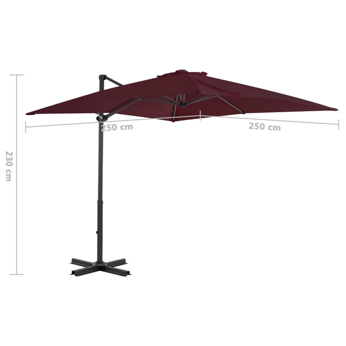 Umbrelă suspendată cu stâlp aluminiu, roșu bordo, 250x250 cm - WALTI WALTI