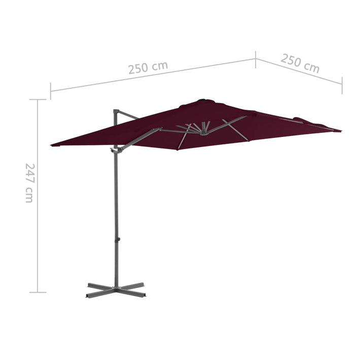 Umbrelă în consolă cu stâlp din aluminiu, bordo, 250x250 cm WALTI