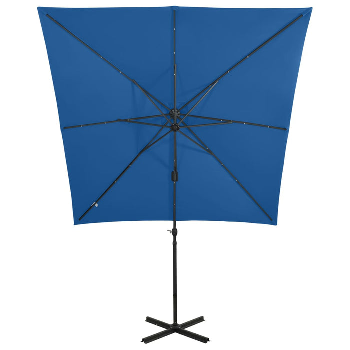 Umbrelă în consolă cu stâlp și LED-uri, albastru azur, 250 cm - WALTI WALTI