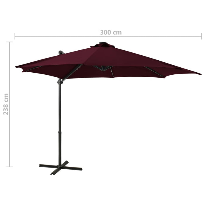 Umbrelă în consolă cu stâlp și LED-uri, roșu bordo, 300 cm - WALTI WALTI