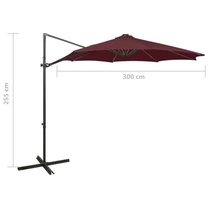 Umbrelă în consolă cu stâlp și LED-uri, roșu bordo, 300 cm - WALTI WALTI