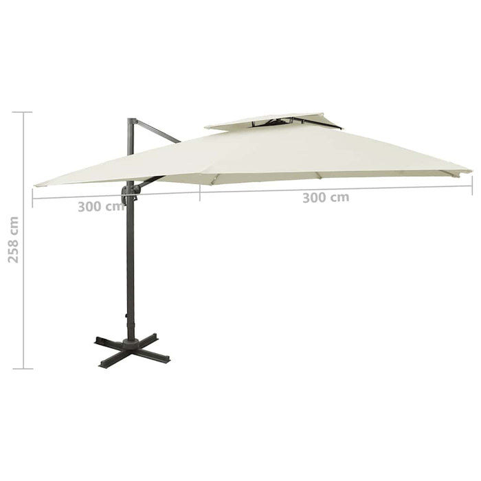 Umbrelă de grădină cu consolă și blat dublu, 300x300 cm, culoare nisip WALTI