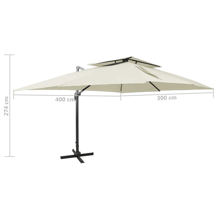Umbrelă de grădină în consolă cu blat dublu, culoare nisip, 400x300 cm WALTI