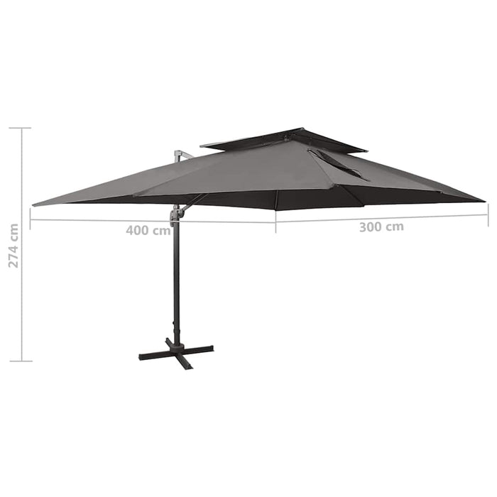 Umbrelă de grădină cu consolă și blat dublu, antracit, 400x300 cm WALTI