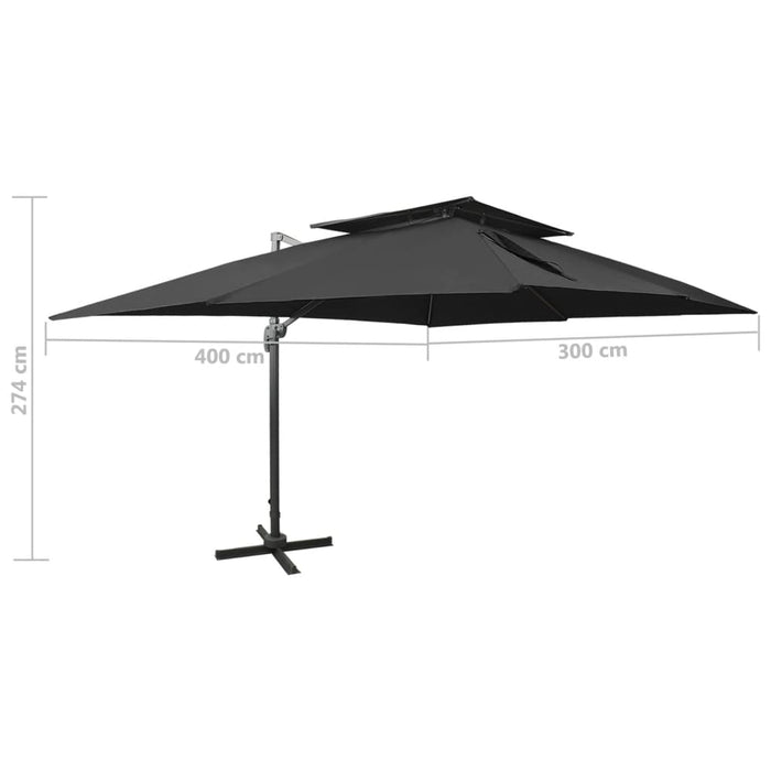 Umbrelă de grădină cantilever cu blat dublu, neagră, 400x300 cm WALTI
